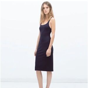 ZARA Black Slip Dress Bodycon Size S Stretchy Casual‎ Pool Vacation Beach Midi